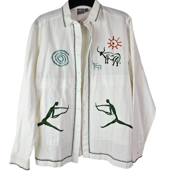 NWT ASOS Design Mens M‎ Shirt LS White Linen Longhorn Embroidery Southwestern - Picture 1 of 8